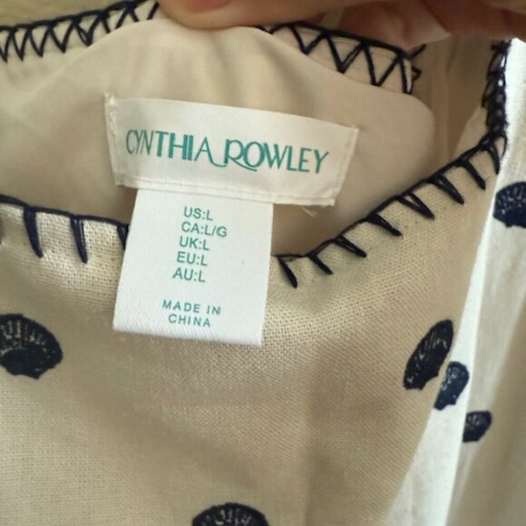 CYNTHIA ROWLEY Natural/Navy Seashell Embroidered Whipstitch Mini Sheath Dress - Picture 4 of 4